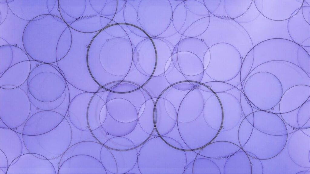 Translucent circles on a purple background.